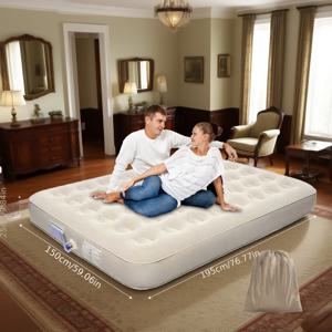 TEMU 충전식 멀티펌프 내장형 에어매트리스, 9.8인치 높이 조절 가능한 인플레이터블 매트리스 + 베개 포함, 자동 팽창/수축 기능, 휴대용 플로킹 탑 에어베드, 노즐, 수리 키트 & 캐리백 포함, 게스트, 홈, 캠핑용