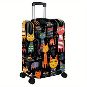 TEMU 창의적인 그림 고양이 패턴 캐리어 커버, 먼지 방지 탄력성 여행용 액세서리, 방향 바퀴 캐리어용 탄력성 캐리어 커버, 45.72-81.28cm 캐리어용 - 스크래치 방지 나일론 보호 커버
