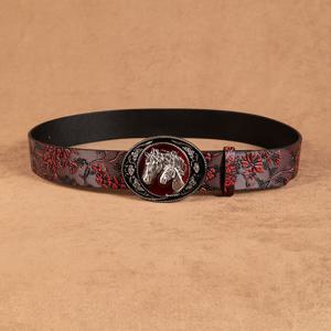 TEMU 남성 빈티지 웨스턴 Y2K 머스탱 메탈 버클 캐주얼 벨트, 랜덤 불규칙 플로럴 엠보싱 패턴, 데일리 외출에 적합.