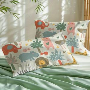 TEMU 2개 세트 오리지널 디자인 카툰 동물 프린트 베개커버 - 양면 인쇄 플리스 베개커버 지퍼 클로저, 기계 세탁 가능, 14인치 사각형, 생동감 넘치는 코끼리 & 기린 패턴, 가족과 친구를 위한 완벽한 선물, 침실 장식, 귀여운 베개, 유쾌한 디자인, 부드러운 질감, 홈 데코, 재미있는 패턴, 내구성 있는 원단, 장식용 베개, 홈 데코레이터