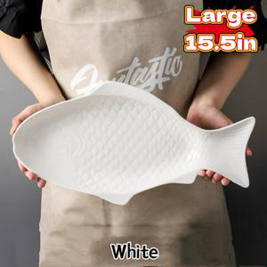 TEMU 15.5인치 특대형 생선 접시, 2가지 색상으로 제공, 세라믹 생선 접시, 업그레이드 버전, 구매 제품, 레스토랑 및 가정용으로 적합, 예술적인 식기