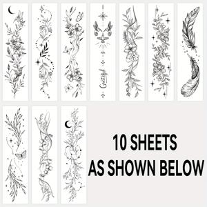 TEMU 여성용 임시 타투 - 나뭇가지, 꽃, 잎, 야생 식물이 특징인 현실적인 디자인의 10장 세트. 팔, 가슴뼈, 다리, 등에 부착하는 내구성 있는 방수 타투 스티커