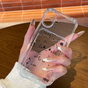 TEMU 휴대폰 케이스 - 휴대폰 케이스 - 라인 캣, 카드 홀더가 있는 휴대폰 케이스, iPhone 16/16 Pro/16 Pro Max와 호환됩니다. 카드 및 사진 삽입이 가능하며 15/14/13/12/11 모델에도 적합합니다. 이 케이스는 Trans입니다.