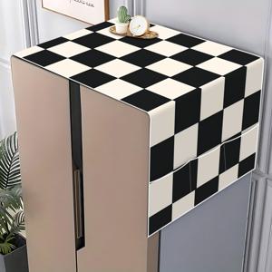 TEMU 1개 냉장고 커버/세탁기 커버/전자레인지 커버, 세련된 클래식 블랙 앤 화이트 체크무늬, 싱글 및 더블 도어용 다기능 가정용 냉장고 커버, 신형 세탁기 커버, 세로형 냉동고 커버 천, 옷, 건조기, 냉장고를 먼지와 손상으로부터 보호