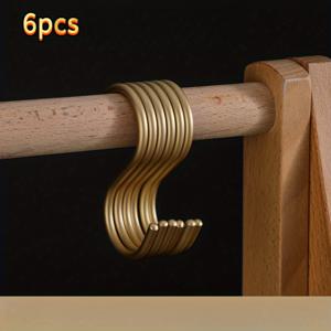 TEMU 6개 골든 S자형 알루미늄 합금 후크 - 헤비듀티, 세련된 모던 디자인, 욕실·탈의실·주방·정원용, 타월·옷걸이·액세서리 걸이에 완벽한 내구성 강철 S후크, 주방 정리 및 현대적 디자인, 소공간 생활에 적합, 패션 애호가에게 추천