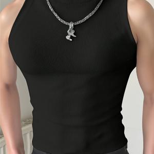 TEMU 남성용 솔리드 컬러 스탠드업 칼라 타이트핏 조끼