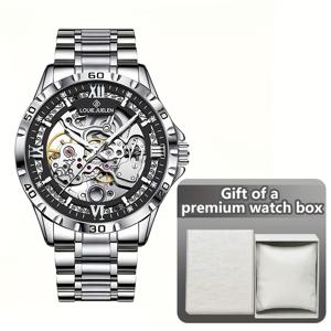 TEMU 남성용 완전 자동 기계식 시계, 남학생을 위한 비즈니스 브랜드, 할로우 투르빌, 크로스보더 남성 시계, 순수 기계식, 배터리 없음