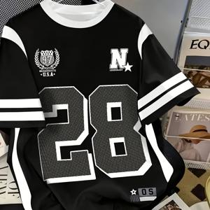 TEMU 남성 & 청소년 '28' 넘버 블록 티셔츠 - 볼드 28 프린트 반팔 셔츠, 블랙/화이트/그레이 캐주얼 라운드넥 탑, 세탁기 사용 가능 생일 선물, 운동복 또는 캐주얼 의상용