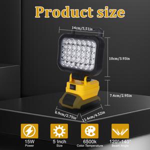 TEMU 휴대용 손잡이 조명 램프, dewalt 18/20V 리튬 배터리 호환, 노란색 작업등, 3/5/8인치 4가지 SKU, 2단계 밝기 조절, USB 포트 2개, 비상 조명, 야외 조명|보조배터리20000