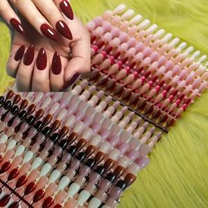 TEMU 아몬드형 숏 프레스온 인조네일 150개, 아름다운 5가지 혼합 색상 (동일 스타일, 색상 랜덤 혼합), 내구성 좋음, 간편한 부착 및 제거, 여성용, 축제, 데일리용, 파티용, 빠른 멀티 컬러 네일 아트