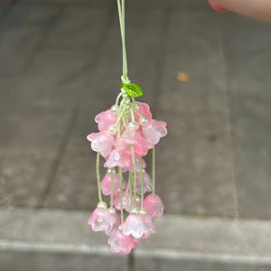 TEMU 백합 꽃가루 화이트 그라데이션 새로운 중국 스타일 펜던트 차량용 매달기 가방 액세서리 휴대폰 끈