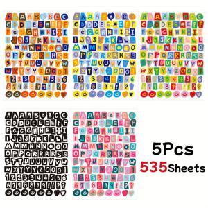 TEMU 고품질 알파벳 숫자 스티커 5개입/535장 - DIY 공예용 글리터 글자 & 숫자, 색상, 0-9, 스크랩북, 카드, 휴대폰 데칼, 저널링용 (플라스틱 표면 적합)