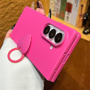 TEMU 스위트 쿨 도파민 후시아 컬러 + 후시아 라운드 링 + 3D 후시아 스몰 하트 폰 케이스 Z 폴드 7, Z 폴드 6, Z 폴드 5, Z 폴드 4, Z 폴드 3용