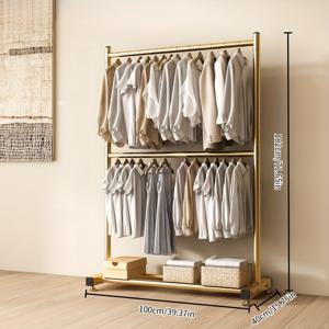 TEMU 모던 더블 티어 옷걸이 선반 - 높이 조절 가능한 무선형 의류 정리대, 침실, 거실, 드레스룸용 모바일 코트 스탠드 (골드/블랙/화이트 메탈 마감)|거실장