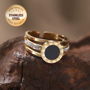 TEMU 여성용 스타일리시 기하학 로마 숫자 오픈 링, 304 스테인리스 스틸 재질, 라인스톤 장식, , 파티, 휴가, 뮤직 페스티벌 및 생일 선물로 적합한 디자인