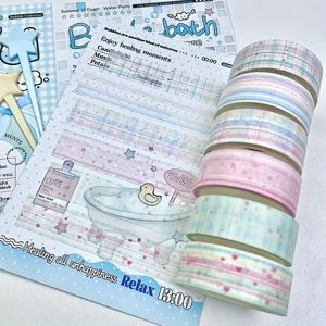 TEMU 6롤 그라데이션 체크 스타 & 도트 와시 테이프 - 멀티컬러 DIY 접착 스트립, 오므레 종이 스크랩북, 저널링, 플래너, 공예용 - 여성스러운 데쿠파주 스티커 (6색)