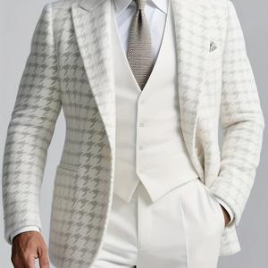 TEMU 남성 비즈니스 피크 라펠 긴팔 싱글 브레스트 가슴 포켓 하운드투스 패턴