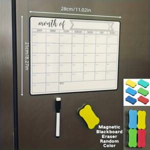 TEMU 냉장고 표면에 부착하여 보관 및 접근이 용이한 자석 냉장고 캘린더, 자석 화이트보드 마커, 자석 흑백보드 지우개 세트 - 월간 및 주간 계획을 위한 쓰기 영역 제공