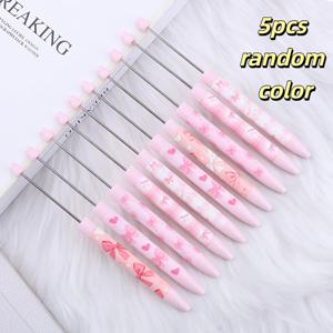 TEMU 5개 랜덤 컬러 파스텔 리본 비드 펜, 학생용 수제 젤 펜, 여학생을 위한 창의적이고 귀여운 문구류, 저널링 및 공예에 적합