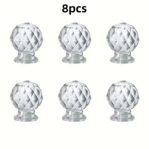 TEMU 8개 미니 아크릴 투명 라운드 볼 손잡이 - 모양 핸들, 보석함, 서랍, 메이크업 케이스용 - 장식용 캐비닛 손잡이 - 내구성 있는 플라스틱 소재 - DIY 공예 및 보관 장식에 이상적, 합성 보석 느낌, 금속 그립 베이스, 광택 표면, 미니 노브, 홈 데코 액세서리, 우아한 손잡이,공예 용품,서랍 손잡이,공예 애호가