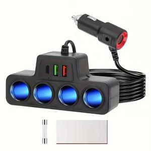 TEMU Yao Ye 블랙 USB C 고속 차량용 충전기, 3.1A USB Type C 포트 2개가 있는 다기능 차량용 충전기, USB C to Type C 고속 충전 케이블 포함, 아이폰 16/ Pro, Pixel 7, Vivo, OPPO, Huawei 호환