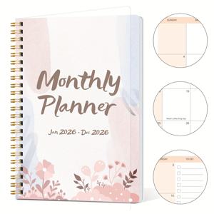 TEMU 파스텔 핑크 플로럴 디자인의 A5 2026년 월간 플래너 노트북 1개. 1월부터 12월까지의 월간 개요 페이지가 있는 스프링 제본 스케줄 북으로 여성, 학생 및 전문가에게 이상적입니다.
