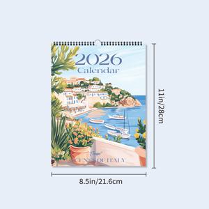 TEMU 1개, 2026 벽걸이 달력, 이탈리아 예술 달력 | 아름다운 삶, 지중해 풍경, 12가지 다양한 정교한 패턴, 2026 벽걸이 달력, 12개월 월간 플래너, 생일, 크리스마스, 새해 선물로 완벽한 선택, 미국 표준 버전 포함