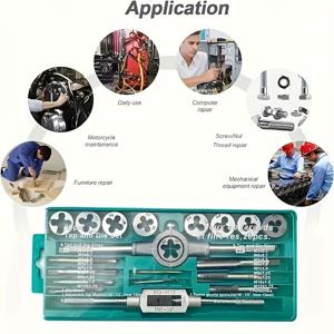 TEMU 20개 메트릭 탭 세트 - M3~M12 사이즈, 렌치 핸들 및 보관 상자가 포함되어 쉬운 탭 작업 가능