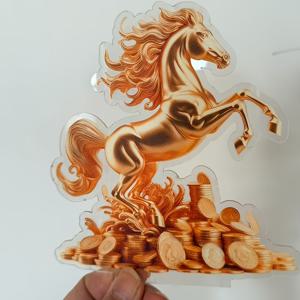 TEMU 2D 평면, 골든 럭키 호스 풍수 조각상 - 레트로 중국 부의 상징 아크릴 데스크탑 장식, 동전 받침대 포함, 홈 오피스용 번영 상, 행운의 돈 끌어들이기 & 집들이 선물 (동전 호환), 2D 평면