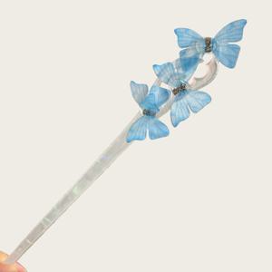 TEMU 1개 우아한 그라데이션 터키석 헤어핀, 합성 시리얼 지르코니아 장식 - 투명한 플로럴 디자인, 풍성한 머리카락에 안정적인 고정력, 또는 특별한 날에 완벽, 스타일리시 헤어 액세서리 | 플로럴 헤어핀 | 안정적인 고정 클립