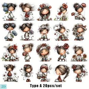 TEMU 20개 세트 수제 창의적인 빈티지 꽃꽂이 2D 평면 스티커, 정크 저널, 노트북, 스크랩북 및 플래너 장식에 적합