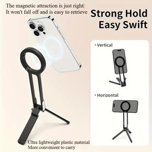 TEMU 2-in-1 휴대용 튼튼한 삼각대 폰 스탠드 - 접이식 데스크탑 폰 홀더, 폰 및 카메라용 마그네틱 마운트, 360° 회전 베이스와 트레킹 버클 디자인|그립톡