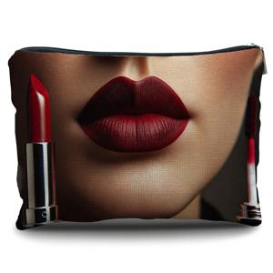 TEMU 1개 클래식 다크 레드 립스틱 디자인 여성용 리넨 메이크업 파우치 - 재사용 가능한 지퍼 화장품 케이스, 컴팩트 휴대용 립스틱 & 뷰티 필수품 정리함, 우아한 크리스마스, 새해 (그녀를 위한)|립스틱