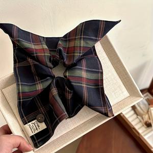 TEMU 여성용 한국 스타일 체크무늬 사각 스카프 머리끈, 패셔너블한 헤어밴드, 낮은 포니테일 헤어 추가용
