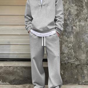 TEMU 스타 덴스 OBM 남성 캐주얼 후드 세트, 하프 지퍼, 겨울 아웃핏, 스타일리시 솔리드 컬러 레저 수트, 고품질 남성 트랙수트, 겨울 컬렉션, 패셔너블 남성 의류, 남자친구 선물