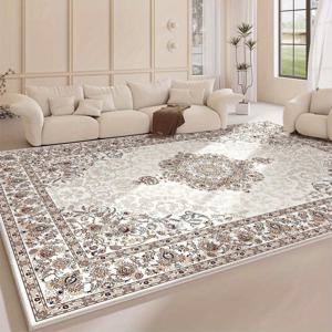 TEMU 럭셔리 대형 페르시안 카펫 - 중량 850g/㎡ 중립 대리석 무늬, 고트래픽 공간에 적합, 페르시안 프린트 대형 직사각형, 세탁기 사용 가능한 부드러운 폴리에스터 카펫, 거실 침실 사무실용
