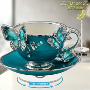 TEMU 2D 플랫, 우아한 아크릴 찻잔과 접시 세트 - 모던 2D 프린팅 티 세트, 결혼식, 기념일, 아버지의 날 선물 - 내구성 있는 차/주스용 테이블웨어 - 우아한 테이블 세팅 액세서리, 2D 플랫|티테이블