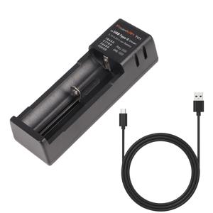 TEMU POWERKAN 리튬이온 배터리 충전기, 싱글 슬롯 고속 2A 출력, 5V USB 입력, 3.7V 리튬이온 배터리 호환: 21700, 18650, 20700, 10440, 14500, 18500, 16340, 17500, 26650, 32650. 배터리 충전