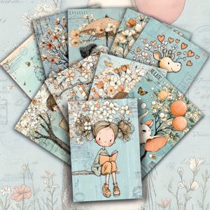 TEMU 20팩 빈티지 플로럴 포스트카드 - 귀여운 정원 소녀, 고양이, 나무 - 부드럽고 오렌지 톤 - 스크랩북 카드, 저널, 생일, 결혼식, 발렌타인데이에 적합 - 빈티지 장식 - 수집 가능한 수제 종이 - 성인 및 청소년에게 이상적, 창의적인 문구류, 향수 어린 스타일, 고품질 인쇄, 장식용 종이, 공예 애호가를 위한 필수 아이템