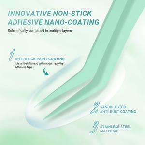 TEMU 그린 나노 코팅 속눈썹 족집게 - 속눈썹 연장용 논스틱 스테인리스 스틸 도구