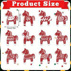 TEMU 12개 세트 2026년 신상 북유럽 스타일 나무 말 크리스마스 장식 | 빨간색 패턴 창의적인 크리스마스 트리 걸이 장식, 사계절 홈 분위기 장식, 재사용 가능한 나무 공예품