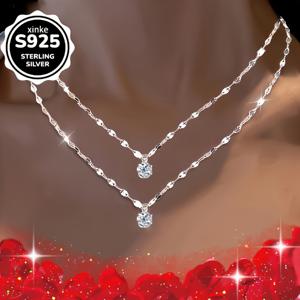 TEMU 두 개의 우아한 925 스털링 실버 합성 지르코니아 펜던트 목걸이, 반짝이는 큐빅 합성 지르코니아 장식, 일상 착용, 파티, 모임, 연회, 데이트, 해변 나들이에 완벽. 이상적인 휴일 선물|은목걸이