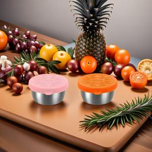 TEMU 4/12개, 뚜껑이 있는 소스컵, 1.6oz 재사용 가능한 소스 용기, 누수 방지 뚜껑, 스테인리스 스틸 드레싱 컵, 샐러드 드레싱 용기, 학교 도시락, 주방 용품, 피크닉 여행용 식기