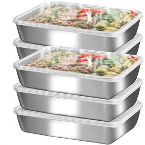 TEMU 5개 스테인리스 스틸 식품 보관 용기 | 밀폐, 누수 방지 뚜껑, 재사용 가능 및 쌓을 수 있음, 레스토랑, 주방, 냉동고, 뷔페 및 사무실에 적합, 식기세척기 사용 가능, 410 스테인리스 스틸