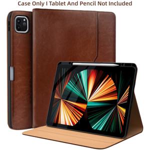 TEMU 아이패드 프로 12.9 케이스 (3세대/4세대/5세대/6세대 2022, 2020, 2018용), 펜슬 홀더 포함 - 고품질 합성 가죽 비즈니스 태블릿 커버, 홈 스탠드, 다양한 시야각 지원, 2세대 펜슬 충전 기능