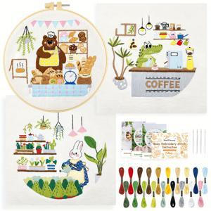 TEMU 카툰 토끼, 악어 & 곰 디자인의 초보자 자수 키트 3개 세트 - 28가지 스티칭 지침, 캔버스 재료, HAND U JOURNEY의 사계절 공예 세트 포함