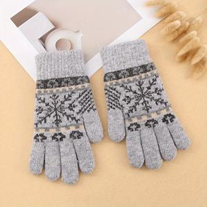TEMU 여성용 크리스마스 눈꽃 장식 장갑 - 토끼털 & 울 보온 겨울 장갑, 스키용 방풍 탄력 커프, 손세탁 가능한 추위 방지 장갑, 야외 스포츠 및 휴일 축제용, 부드러운 질감, 추운 날씨용 액세서리