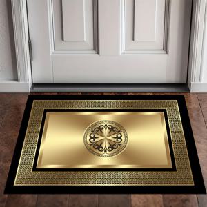 TEMU 골든 벨벳 1개, 중국 금속 스타일 쇼핑몰 웰컴 매트, 침실용 소프트 베드사이드 패드, 럭셔리 모던 거실 카펫, 야외 잔디용 미끄럼 방지 패드, 내구성 있는 세탁기 사용 가능 복도 러그