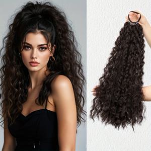 TEMU 여성용 키키 컬리 롱 포니테일 헤어 익스텐션 - 볼륨감 있는 합성 플러피 헤어피스, 탄력 밴드로 안정적 착용감, 파티, 웨딩, 포토 촬영, 일상 사용을 위한 볼륨 & 컬리 길이 - 볼륨 업 포니테일 추가용