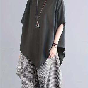 TEMU 여름용 배트윙 소매 루즈핏 여성 티셔츠 캐주얼 라운드넥